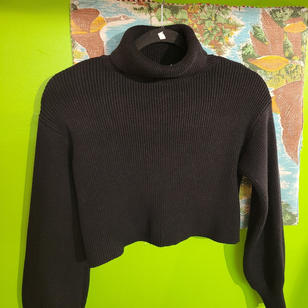 Mi ami Small crop Black Ribbed Cropped Turtleneck Sweater preppy casual goth y2k